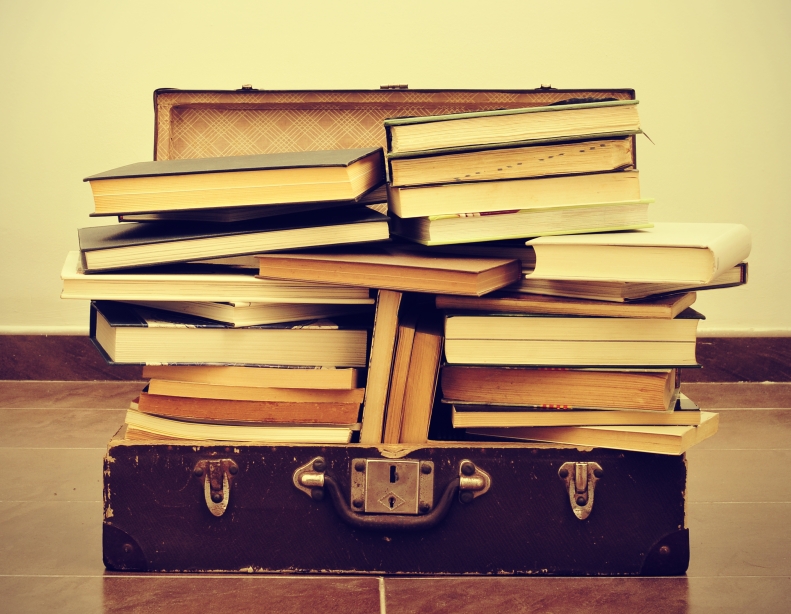 suitcase of books to be read