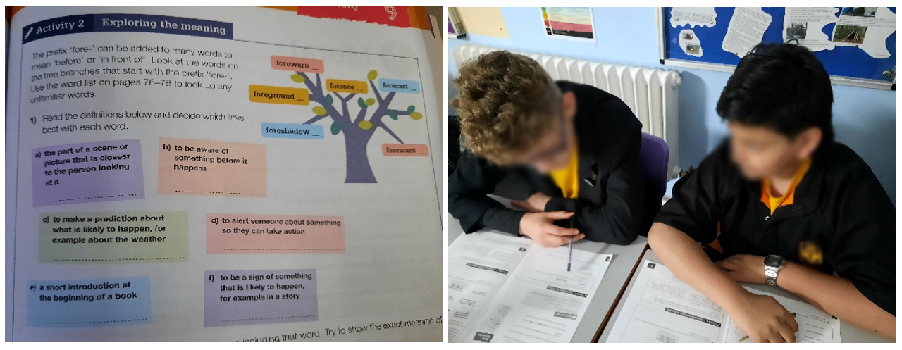 Students completing an activity from Boost Your Vocabulary workbook 1